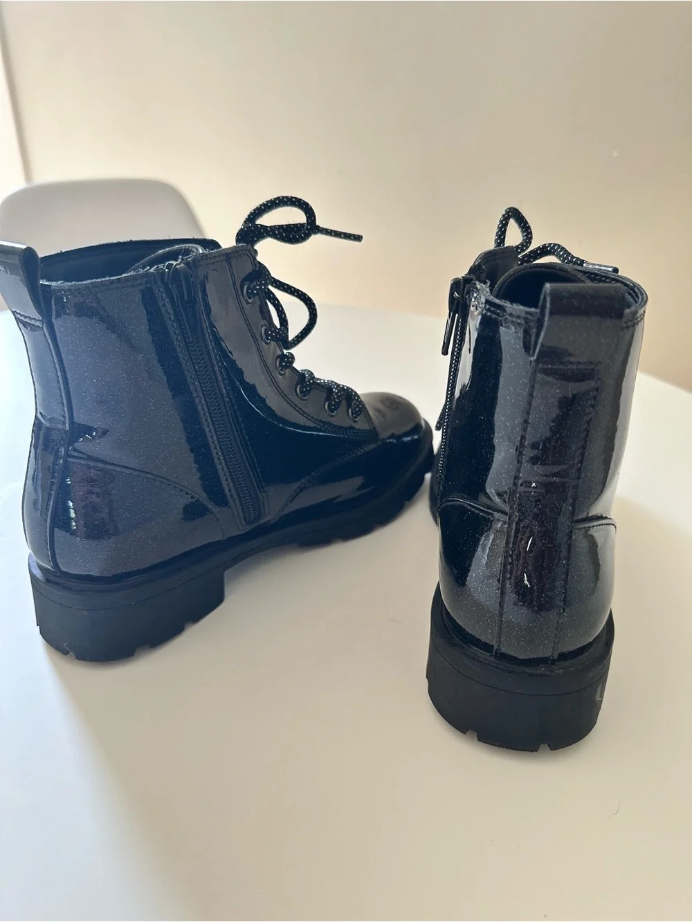 Old Navy Kids Black Glitter Lace-Up Combat Boots